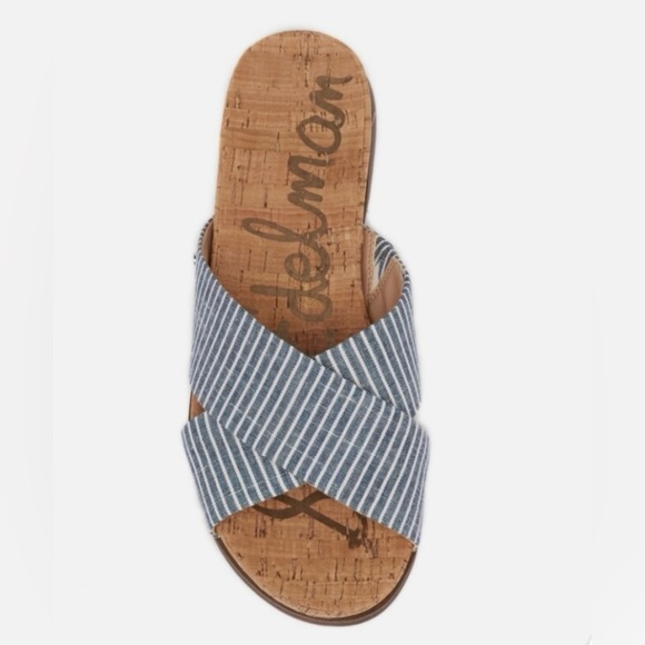 Sam Edelman | Women’s Blue/White Stripe Hattie Crisscross Canvas Slip On Flats - Picture 13 of 16